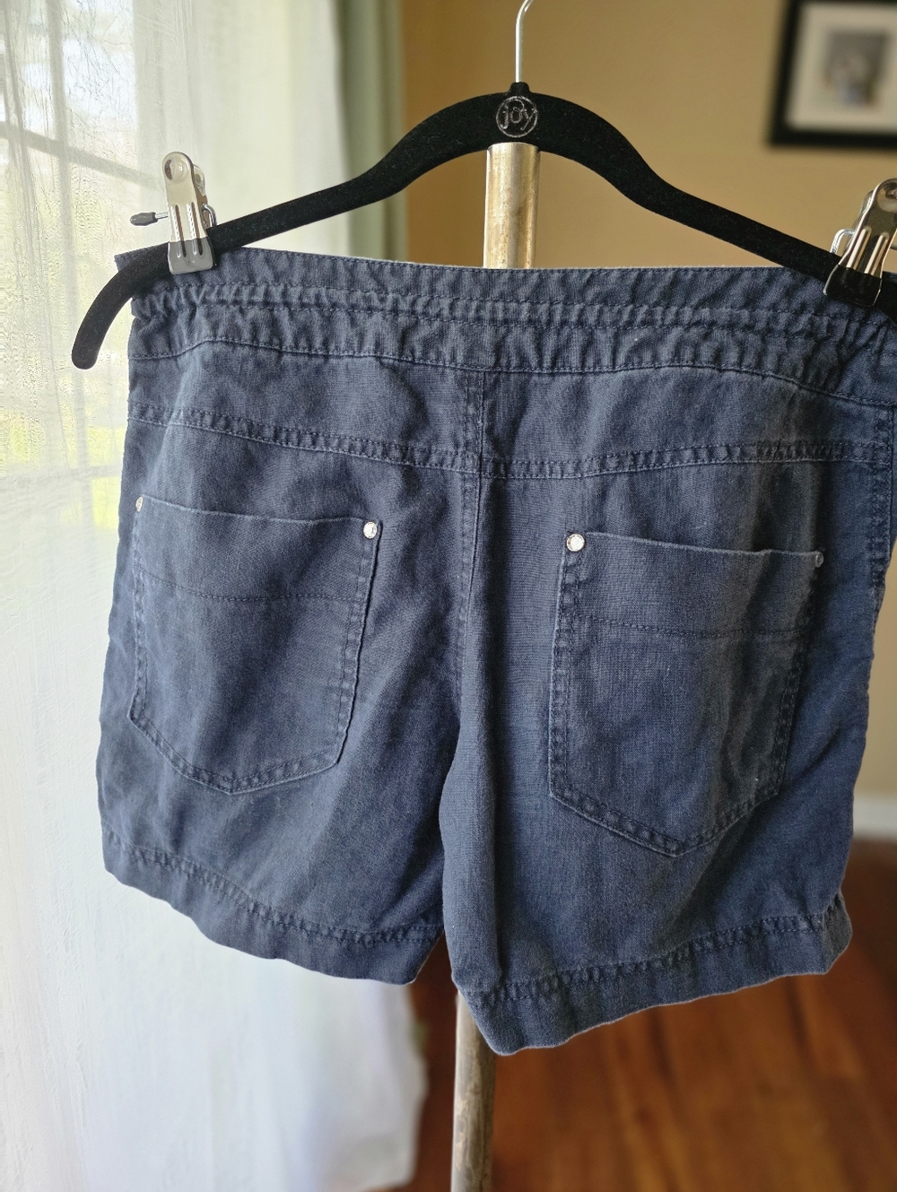 INC Crystal & Drawstring Linen Navy Blue Shorts Comfortable Beachy Vibes - Picture 4 of 7